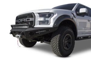Ford F-150 Raptor Front Bumper - Addictive Desert Designs - HoneyBadger with Winch Mount - Hammer Black with Satin Black Panels - `17-`18